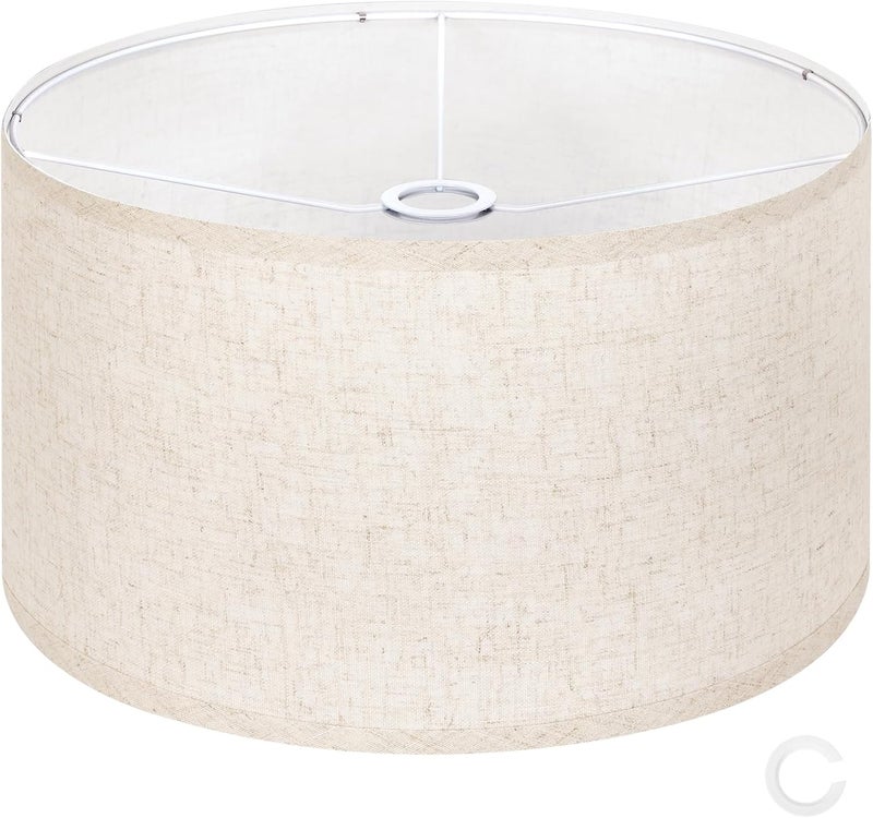 OUTON Beige Large Drum Lamp Shades for Floor Lamps, 16" Top x16" Bottom x 9" High, Easy to Assemble, Replacement Linen Lampshades for Table Lamps & Bedside Lamps (1.65" Spider) - Image 1